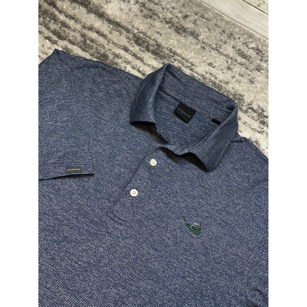 Dunning Golf Polo Shirt Mens Large Blue Striped Performance Short Sleeve Logo